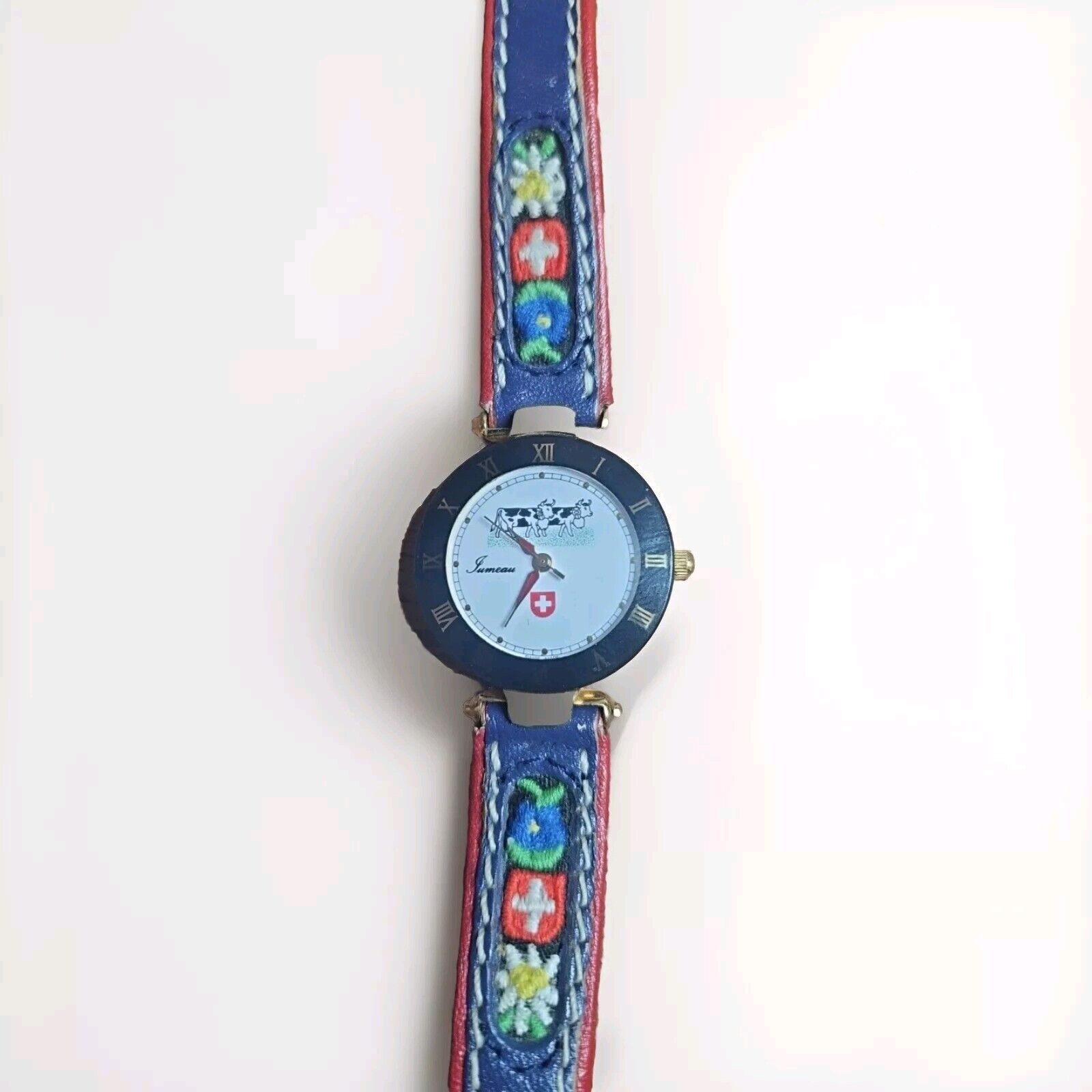 Ultra Rare Swiss Jumeau Gold Plated Ladies Quartz Watch Cow Flowers New Battery