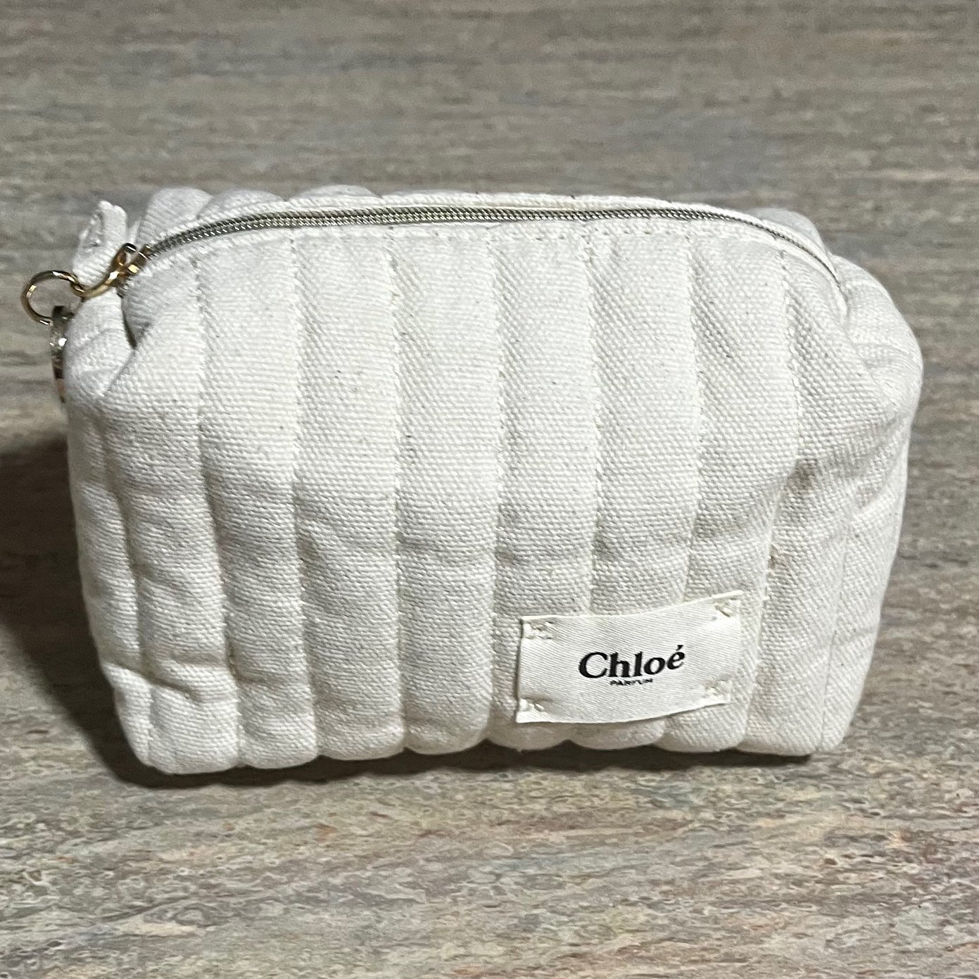 NWOT Chloe Parfum beige canvas cosmetic bag