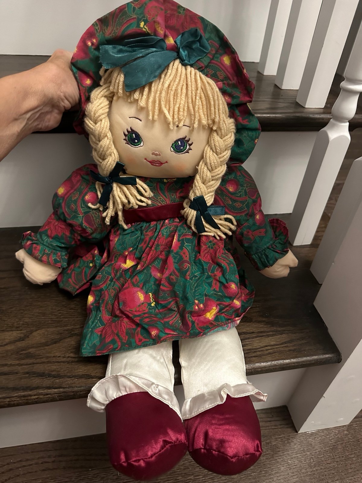 Sweetie Mine Rag Doll Blonde Braids Blue Eyes 1995 Cloth Vintage Dress & Hat Cap