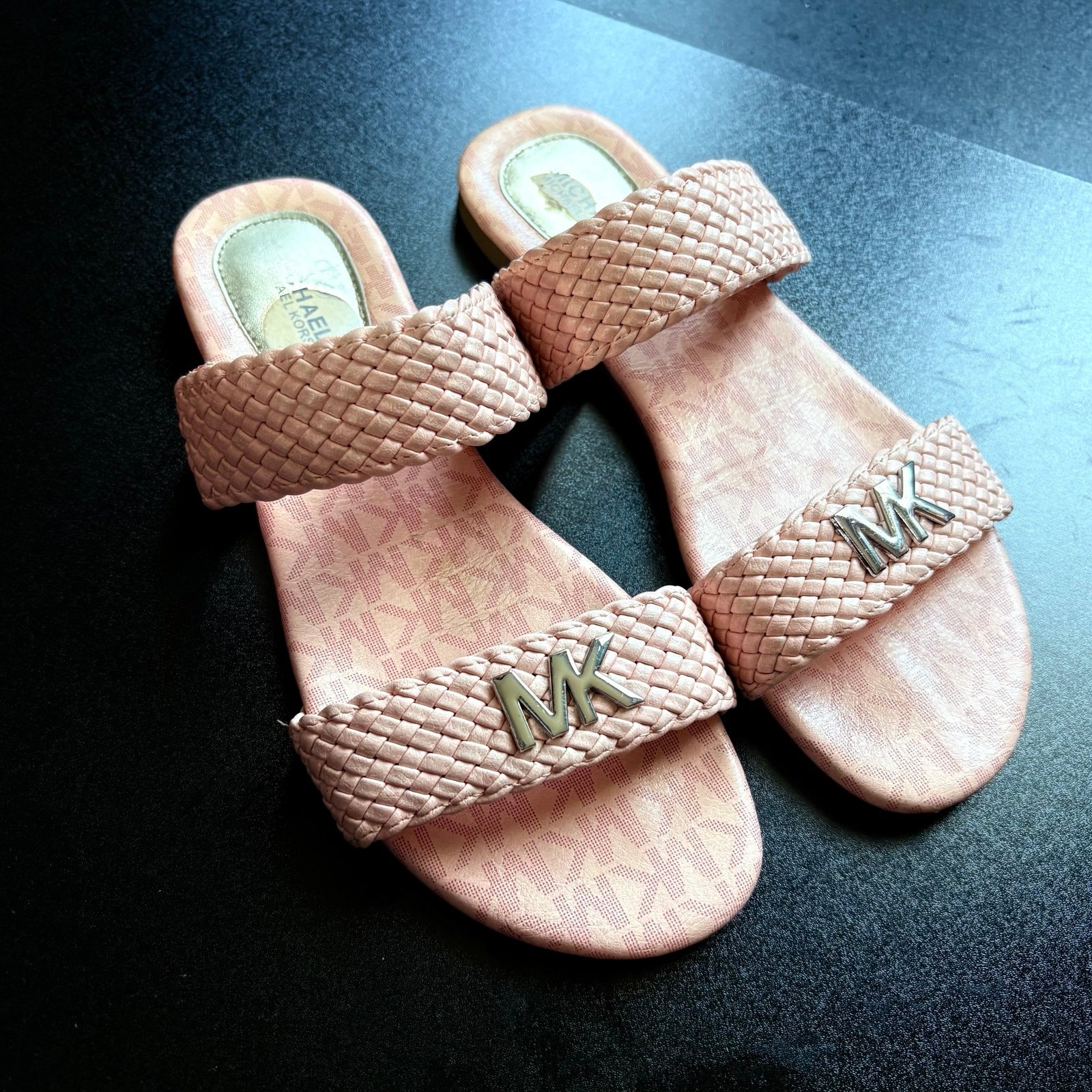 Michael Kors Pink Slide Sandals strappy braided blush pink MK slip on size 4