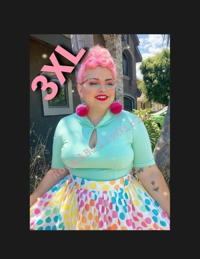 Tatyana Retro 1950's Mint Dapper Day Keynote Stretch Pinup Top w Keyhole Darting