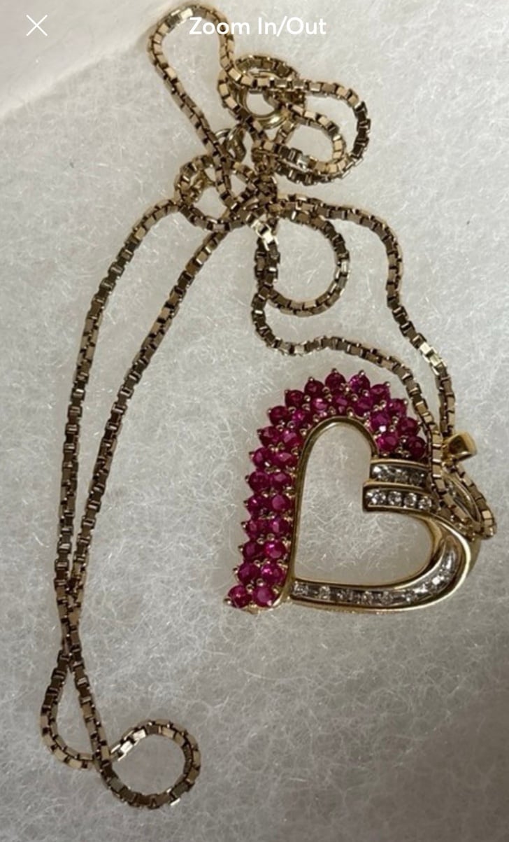 Rubies & Diamonds Open Heart .925 on a 18” box Chain .925 Italy, Gold Tone.