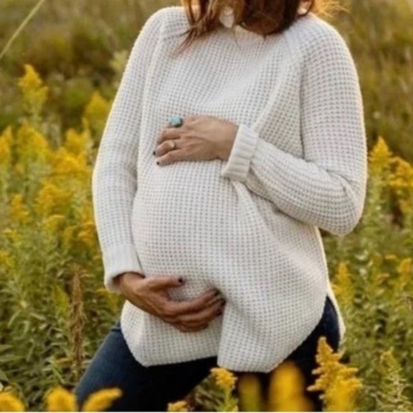 Hatch Maternity Merino Wool Waffle Turtleneck in Cream size XS