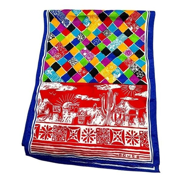 Vintage VIbrant Geometrical Southwest Colorful Tile Mexican Scarf Landscape