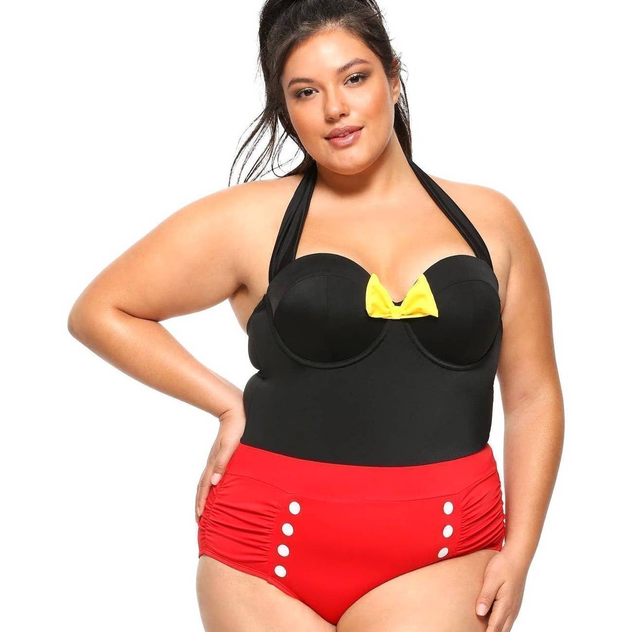 New Torrid 4 (4X 26) Disney Mickey Mouse One Piece Underwire Halter Swimsuit