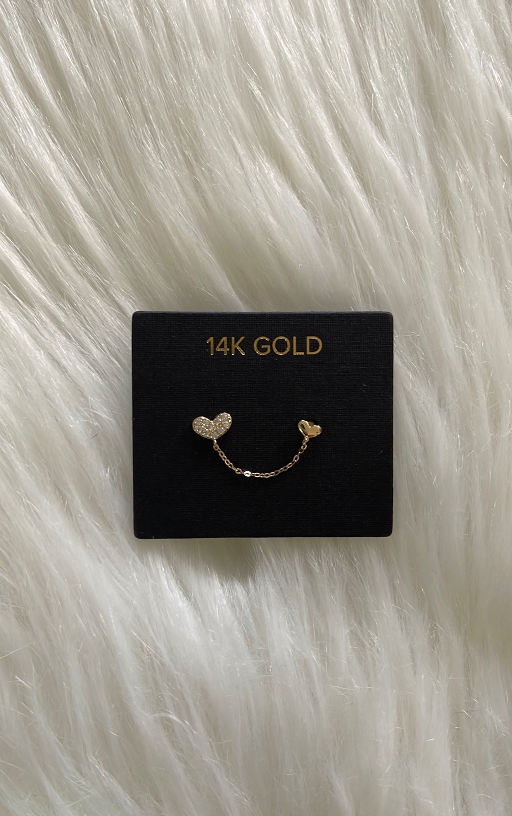 14k solid gold double heart earring