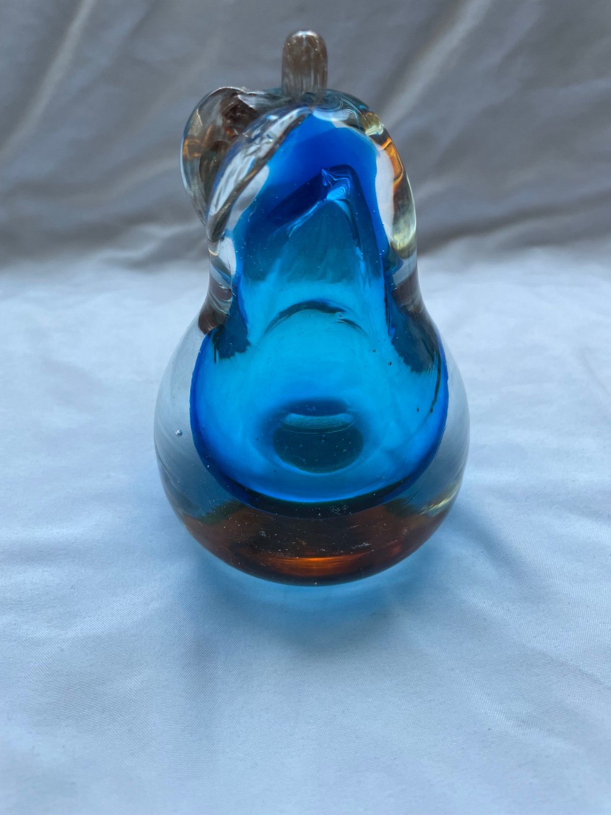 Vintage Hand-Blown Blue Glass Pear Sculpture - Unique Art Glass Decor