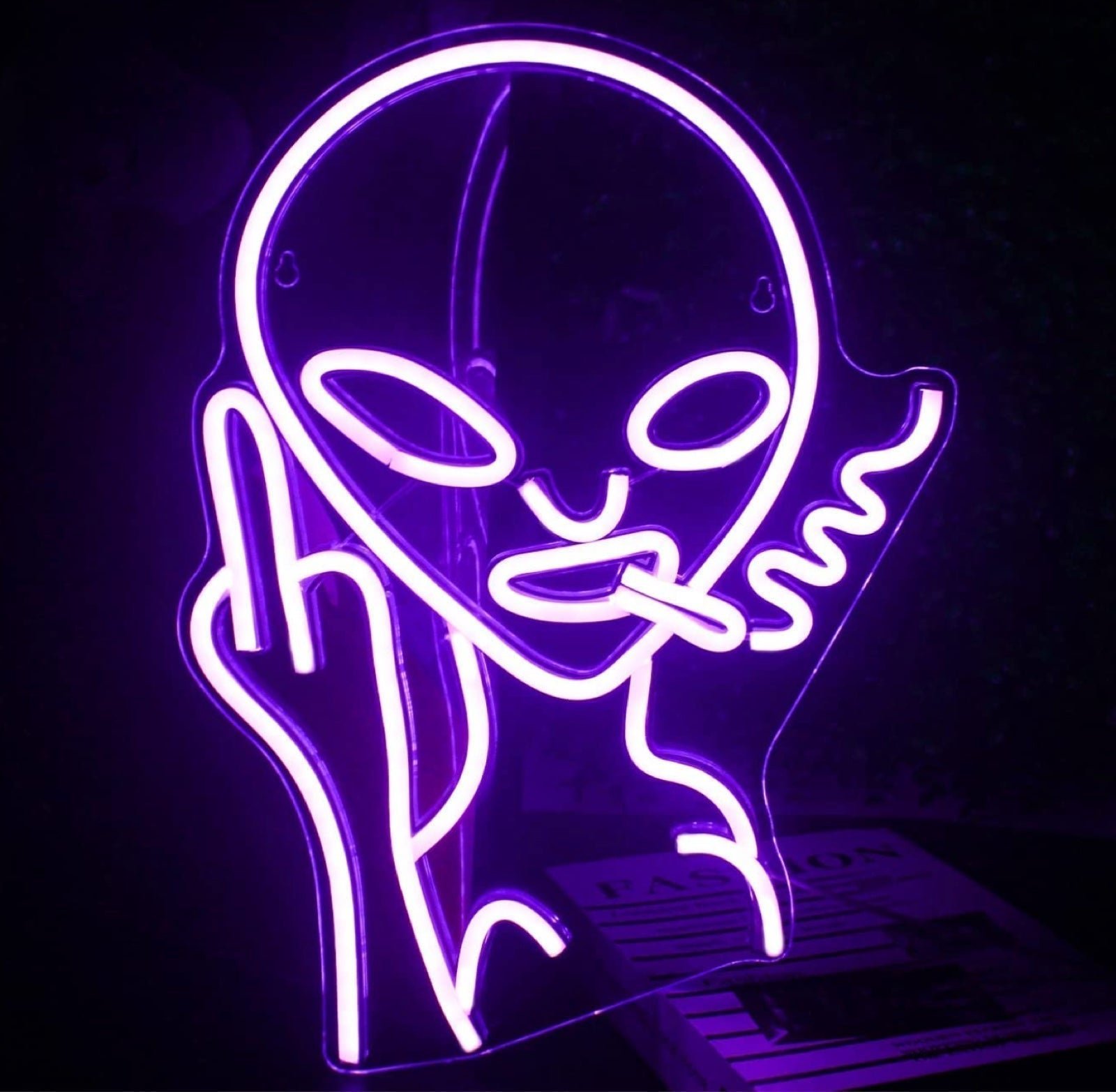 Funny Bright Purple Bad Alien LED Night Light Sign Room Wall Decoration