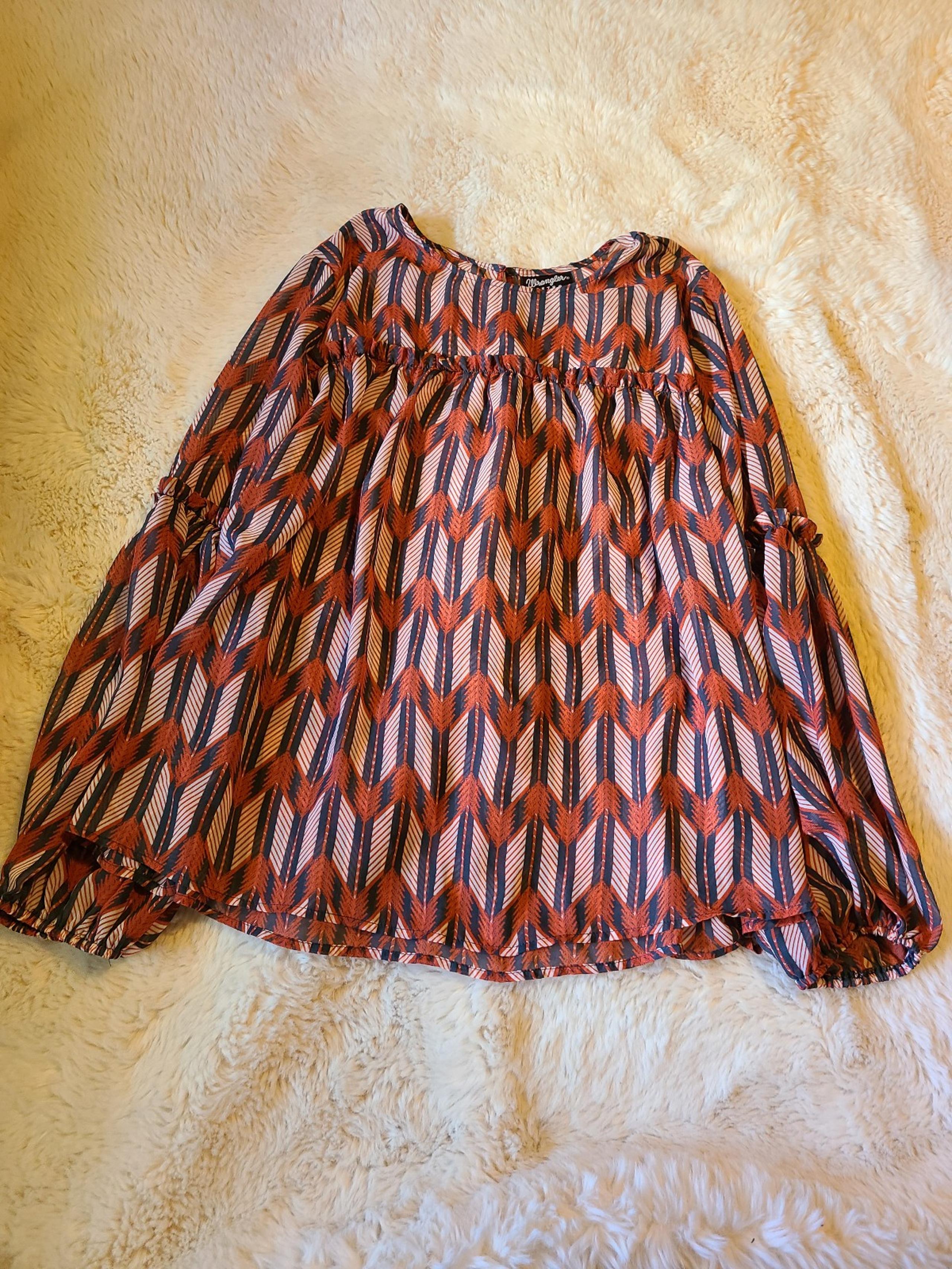Wrangler Retro women's sheer blouse ruffle Balloon sleeve size large