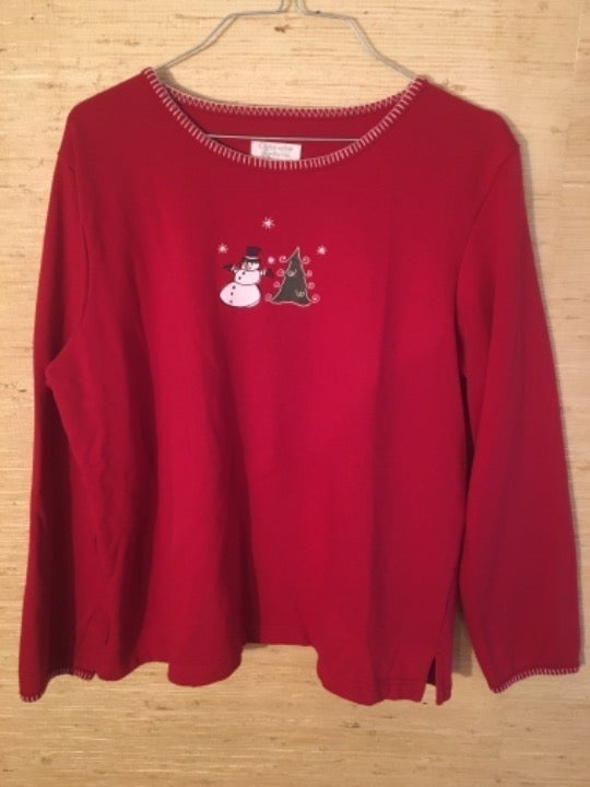 Christopher & Banks Red w/White Edge Threading Holiday Sweatshirt Sz XL