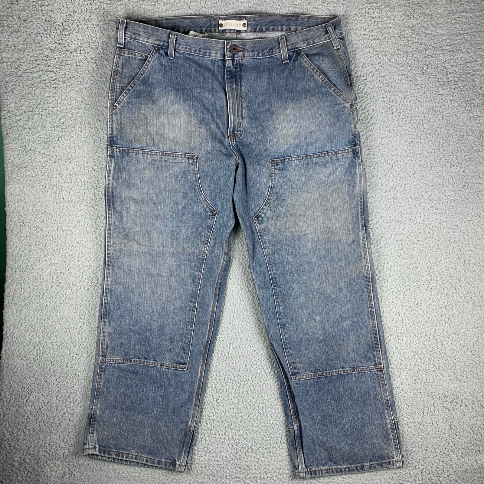 Carhartt Jeans Mens 42x30 Double Knee Dungaree Fit Heavy Denim American Workwear