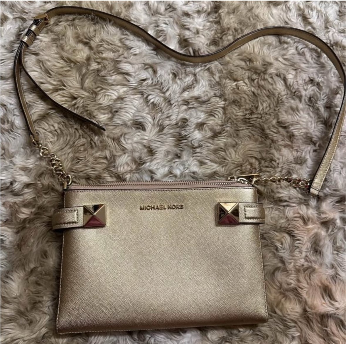 Michael Kors Gold Karla metallic crossbody bag