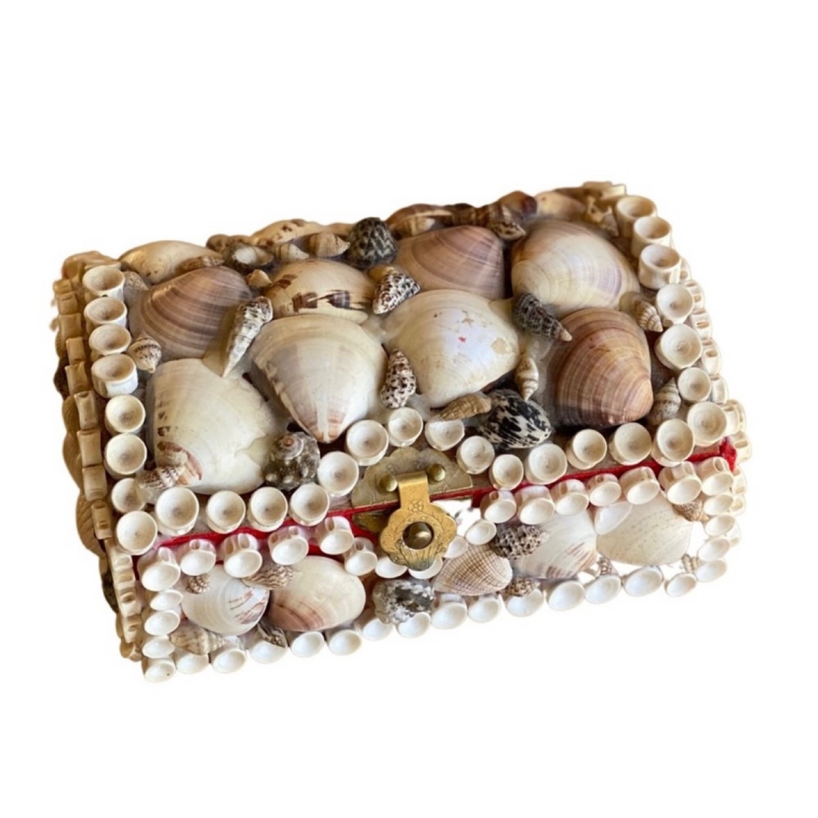 Vintage Sea Shell Covered Domed Lid Jewelry Trinket Box Artisan