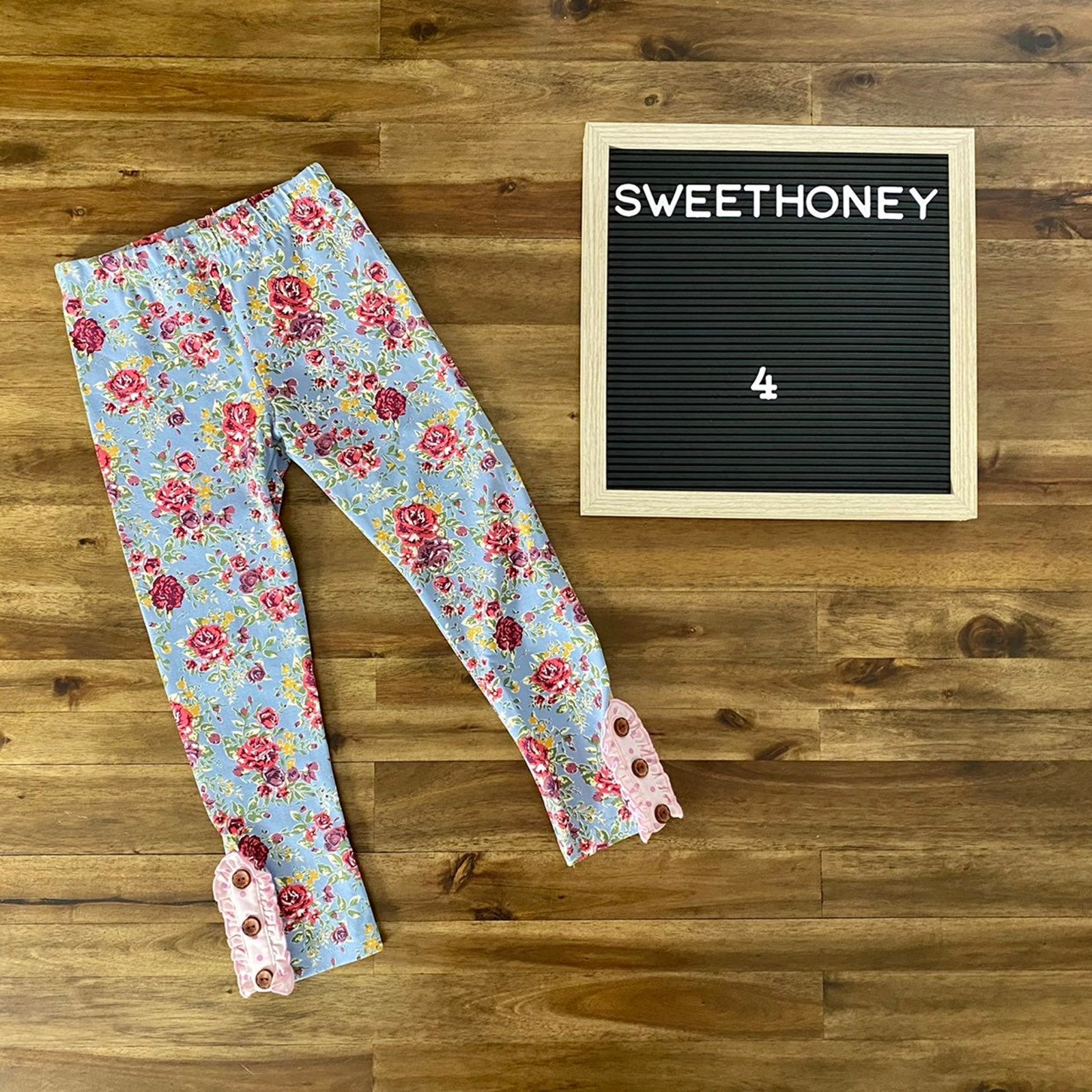NEW SweetHoney Frankie Knit Blue Floral Leggings Pants Spice Fall Ruffle Girl 4T
