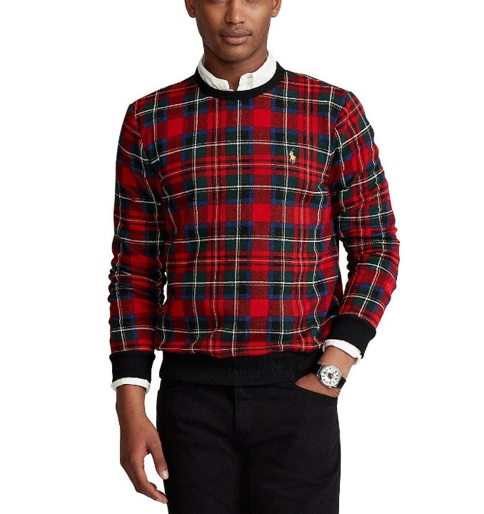 Polo Ralph Lauren Tartan Buffalo Check Plaids Crewneck Sweatshirt Sweater Mens L