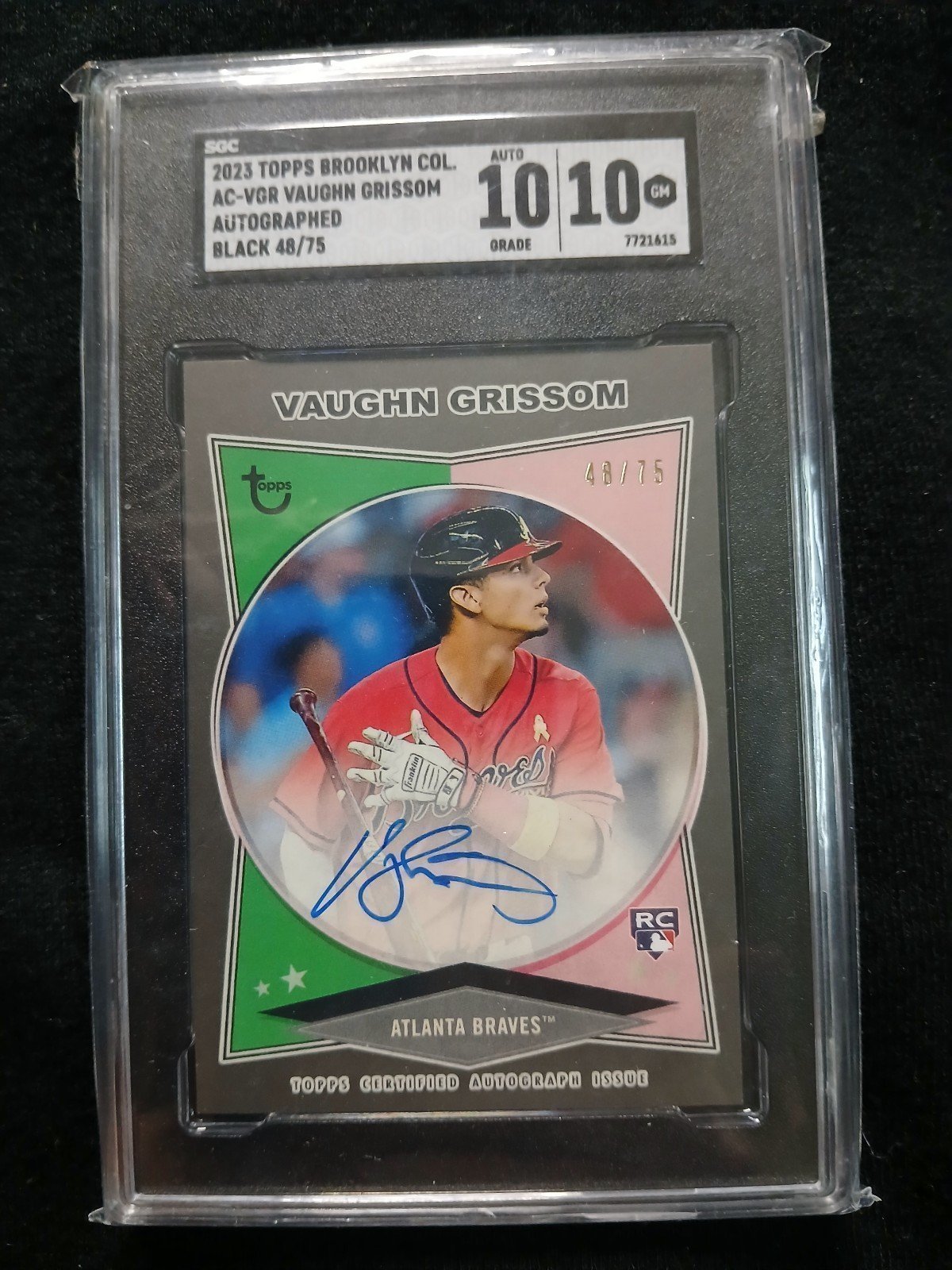 2023 TOPPS BROOKLYN COL. AC-VGR VAUGHN GRISSOM AUTOGRAPHED BLACK 48/75 SGC 10-10