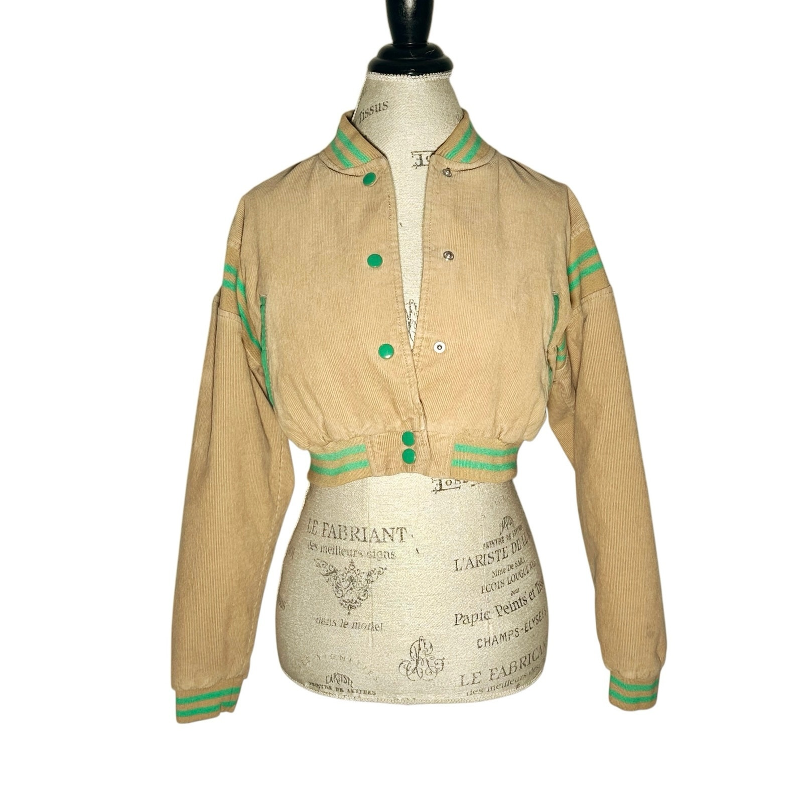 Urban Outfitters | Women | Corduroy Stripe Cropped Varsity Jacket | Size Small