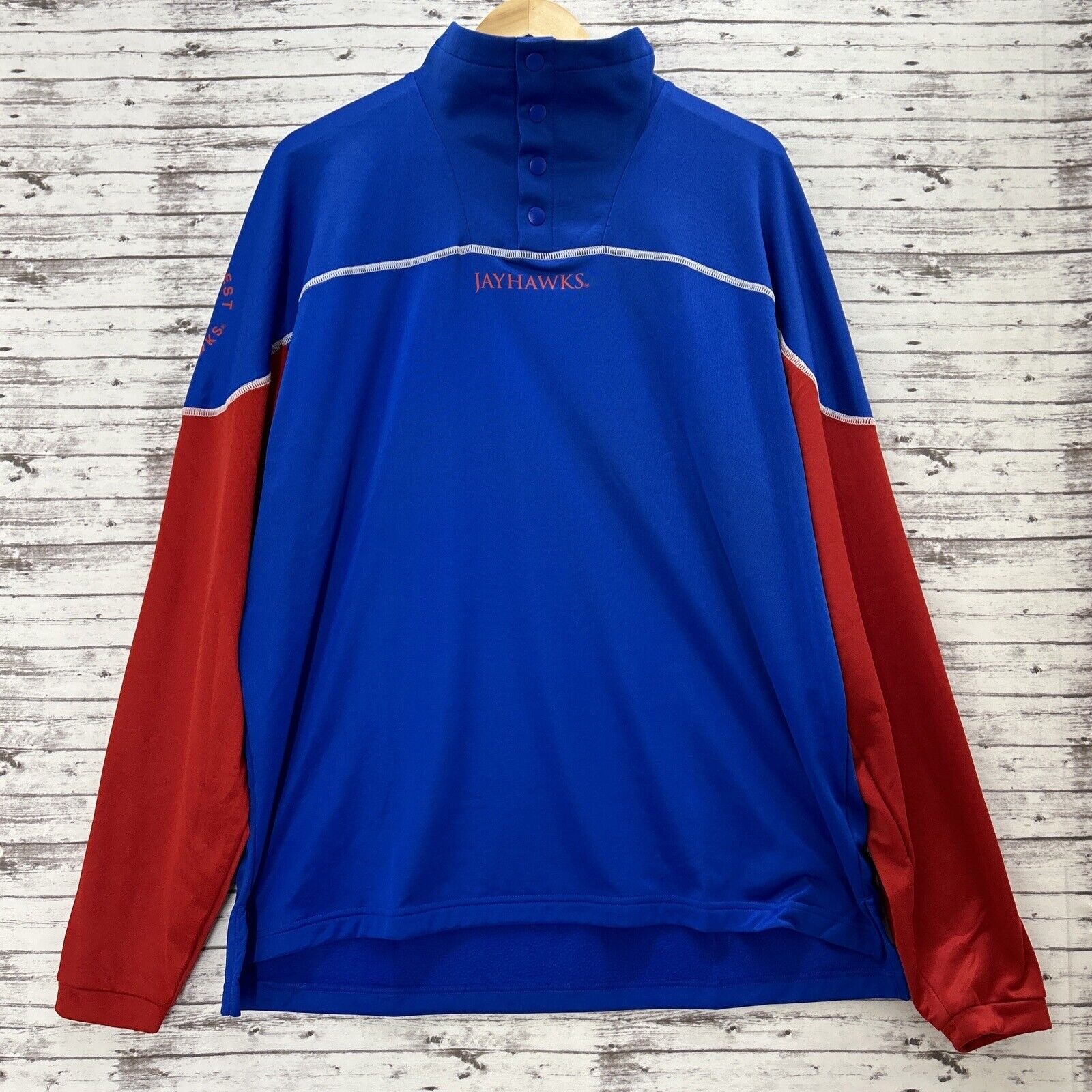 Kansas Jayhawks Adidas Sweatshirt Pullover Men's Large Blue 1/4 Snap Official
