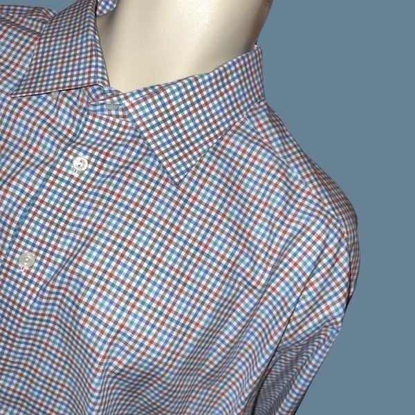 Eton Custome Made Blue Orange Checked Dress Shirt Size 2 XLT36/37 #80