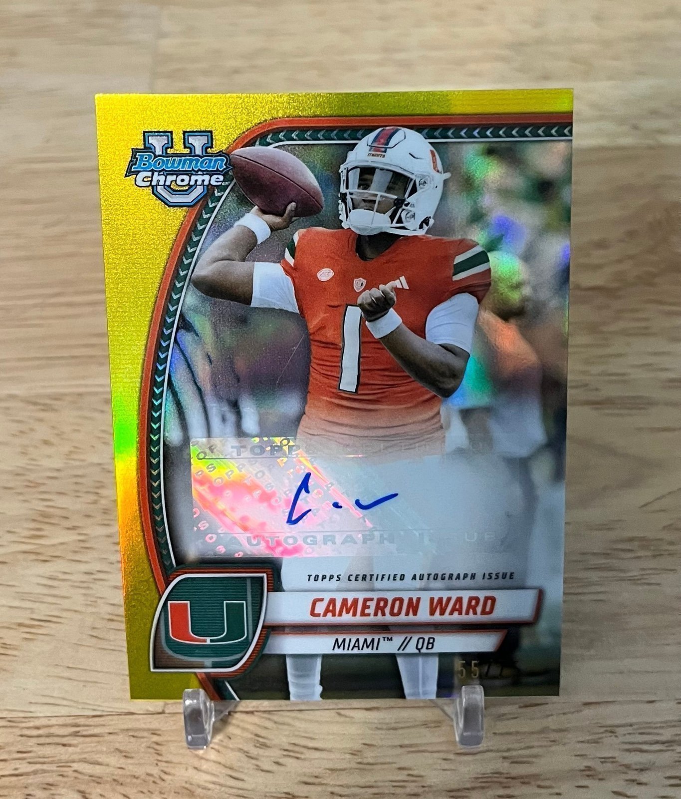 2024 Bowman Chrome University Cameron Ward Yellow Auto 55/75 PA-CWA Miami