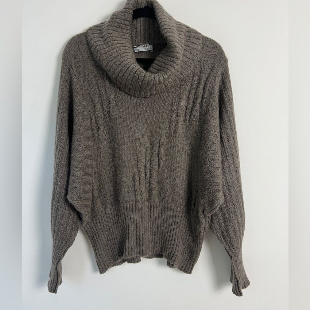 Vintage Jaeger London Taupe Mohair Blend Batwing Cowl Neck Long Sleeve Sweater