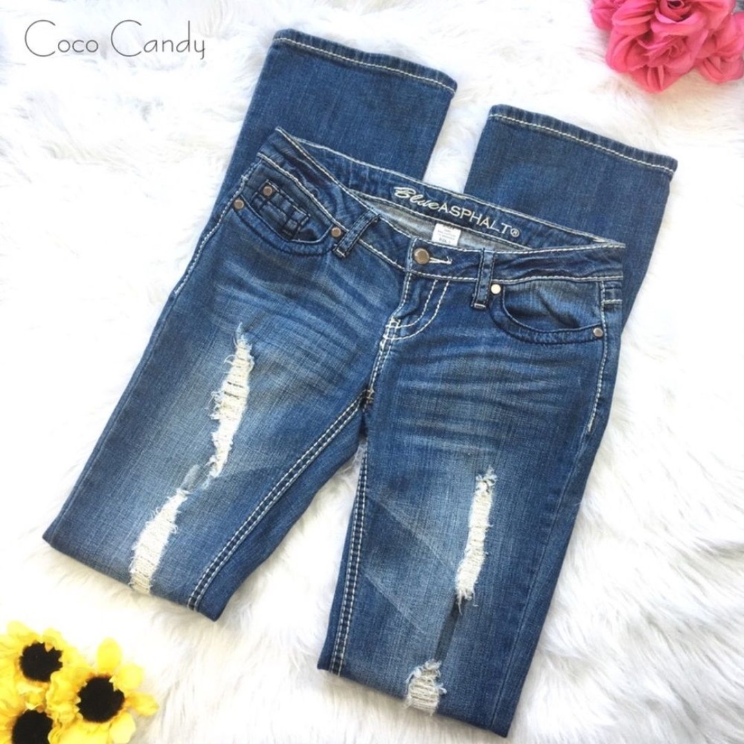Distressed Blue Asphalt Denim Jeans