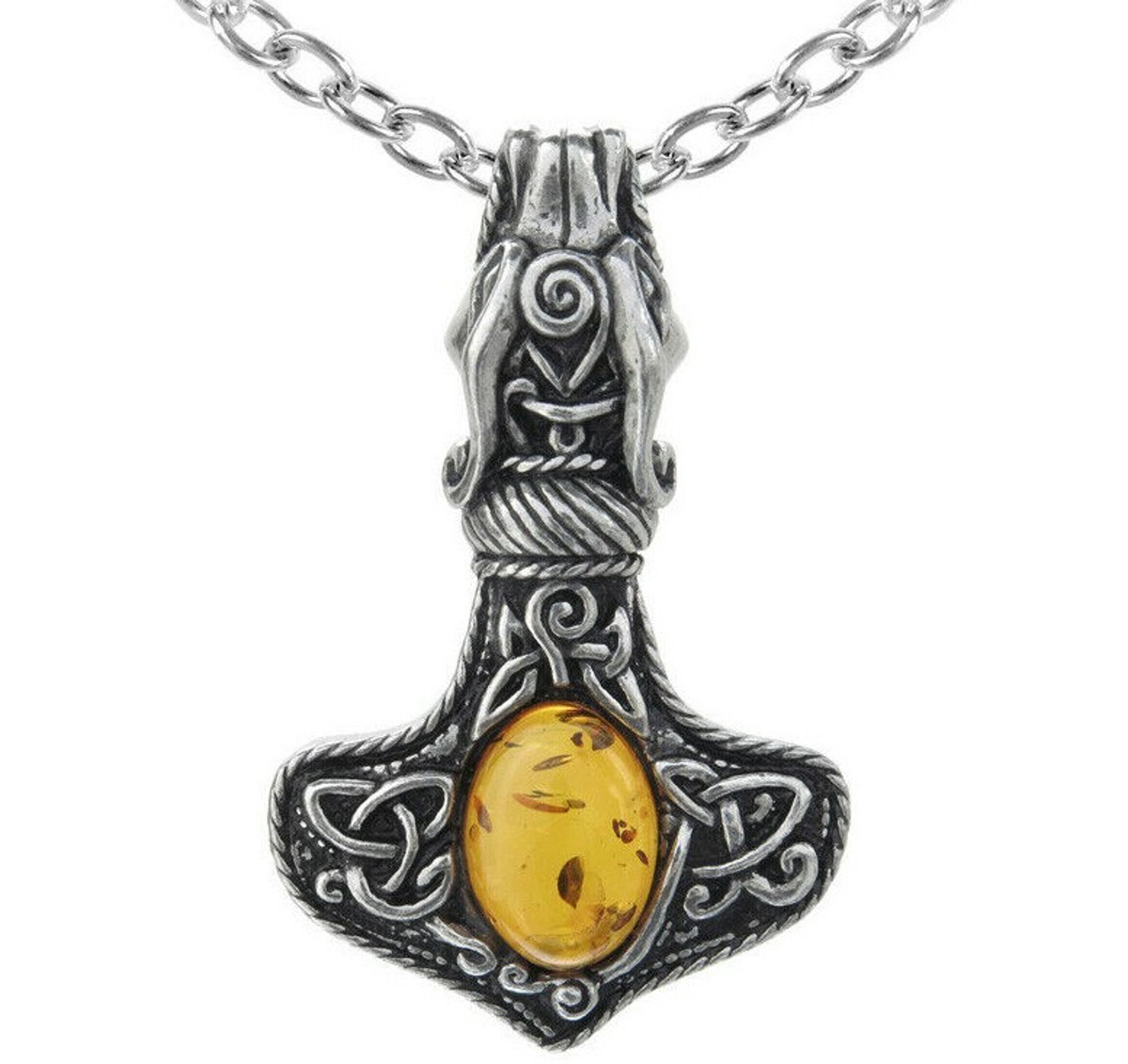 Alchemy Gothic Amber Dragon Thorhammer Pendant Celtic Mjolnir Necklace P728
