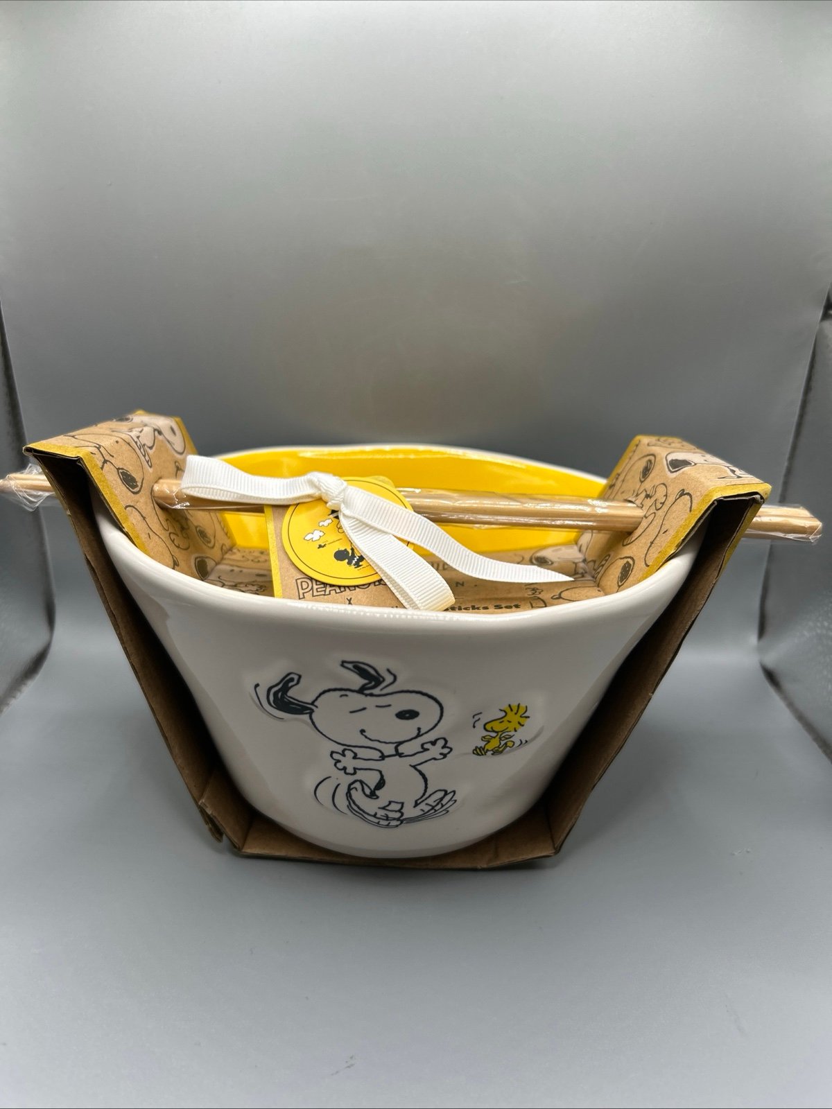 Rae Dunn Peanuts Snoopy Woodstock Anniversary NOODLES Bowl With Chopsticks NEW