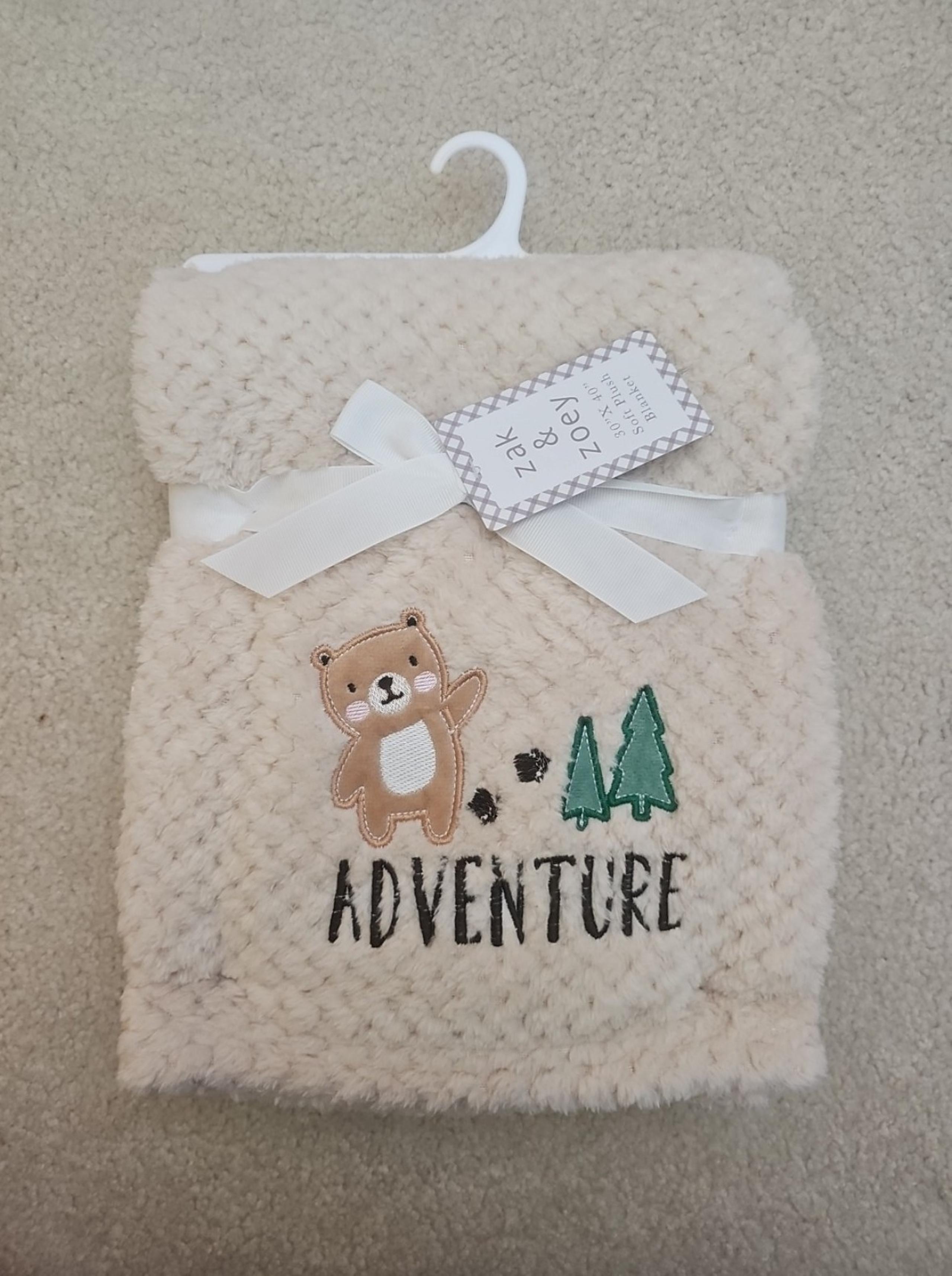 Zak and zoey soft plush baby blanket bears trees in beige "adventure" 30x40"