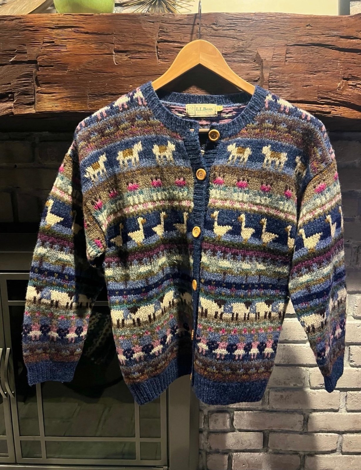 Vintage 80's LL Bean Wool Animal Farm Intarsia Cardigan Sweater