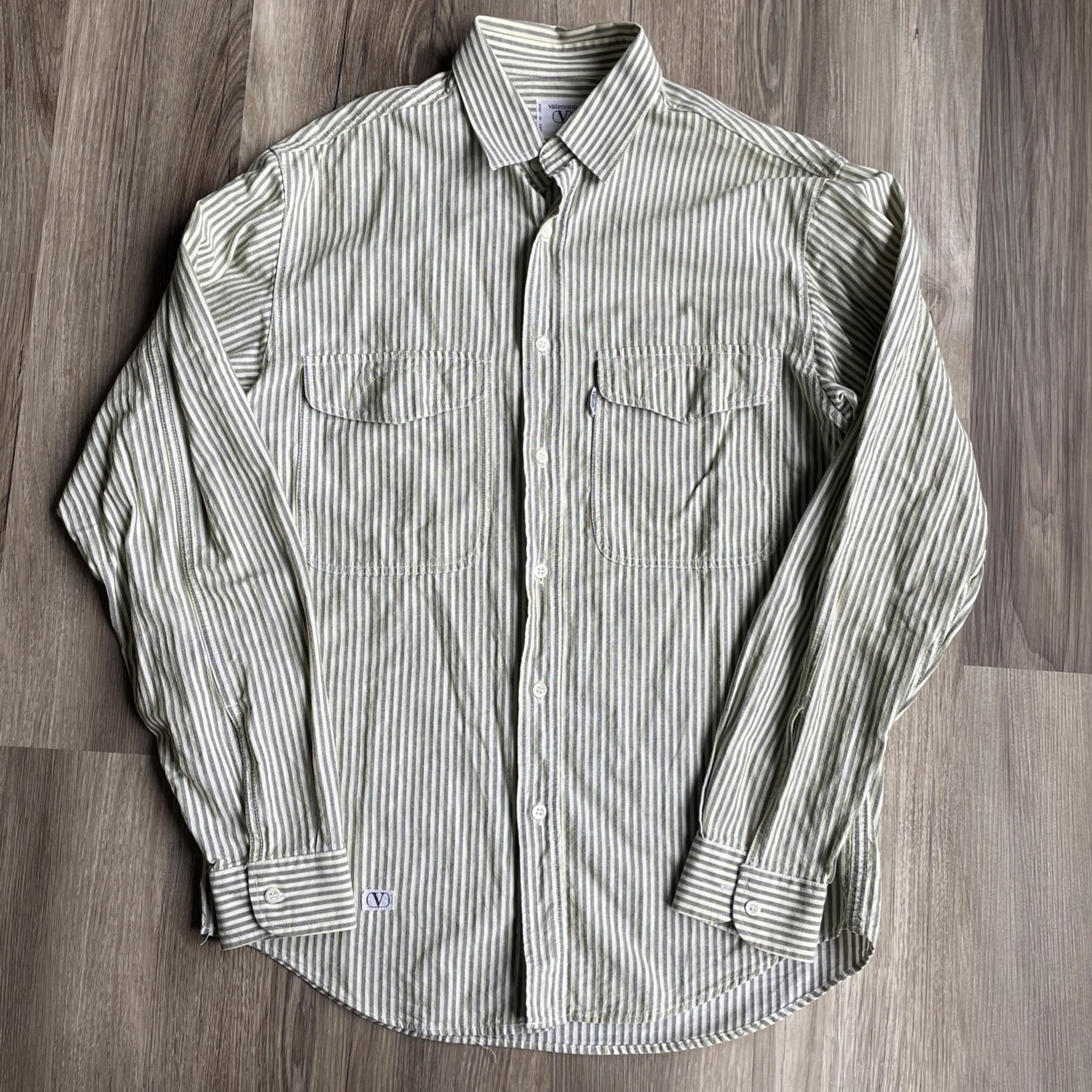 Vintage Valentino Jeans Button Up Shirt Mens Size Medium 39 Gray Yellow Western