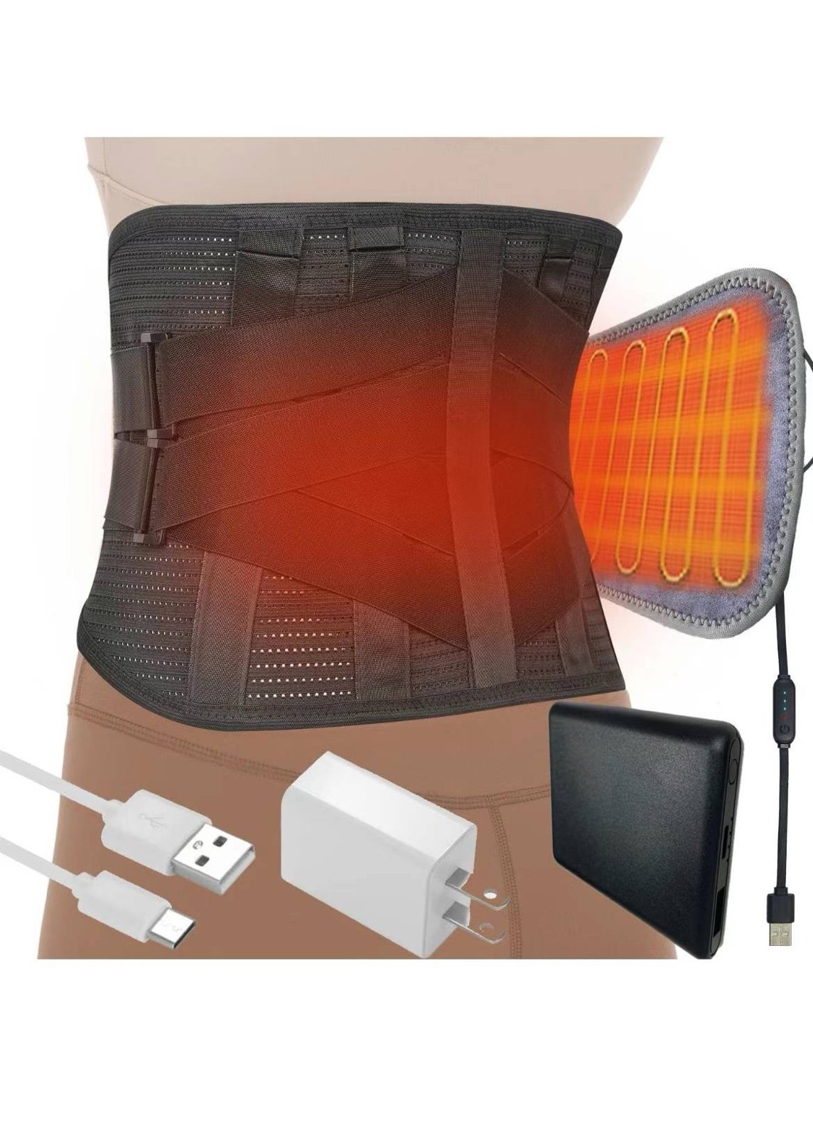 Cordless Heated Back Brace for Lower Back Pain Relief - Lumbar Support Belt XL