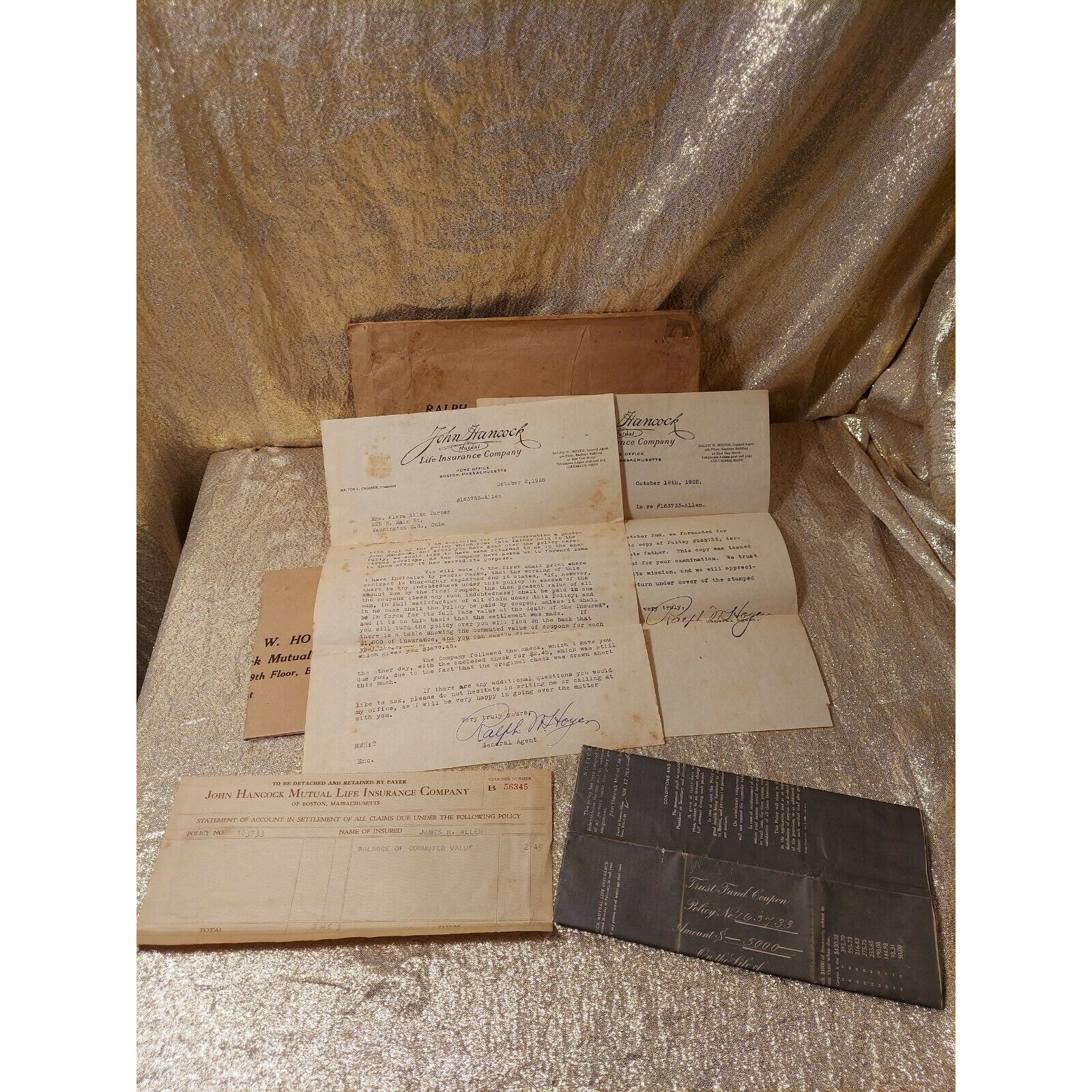 Vintage John Hancock Life Insurance 1928 Letters And Photostatic Copy 1905