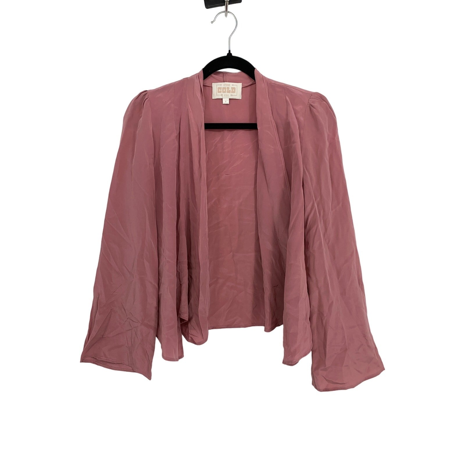 Stone Cold Fox Womens Sz 0 Silk Blouse Tie Front Top Long Sleeve Rose Pink NEW