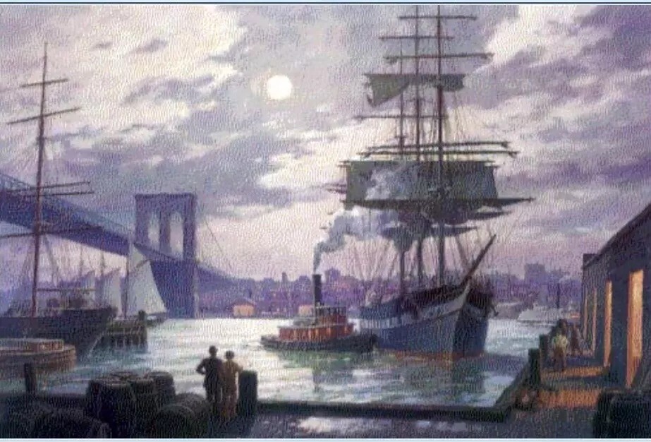 Night Docking, East River, N.Y. 1895 By William G. Muller Print #686 Of 800
