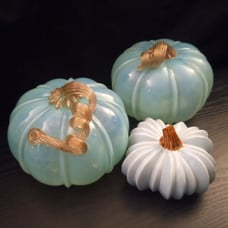 Set of 3 - Stunning Art Glass Pumpkin Hand Blown Turquoise and Amber