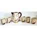 CLOWN PITCHER & 5 TUMBLER CUPS drunk X-eyed crooked smile ceramic VINTAGE