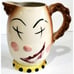 CLOWN PITCHER & 5 TUMBLER CUPS drunk X-eyed crooked smile ceramic VINTAGE