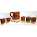 CLOWN PITCHER & 5 TUMBLER CUPS drunk X-eyed crooked smile ceramic VINTAGE