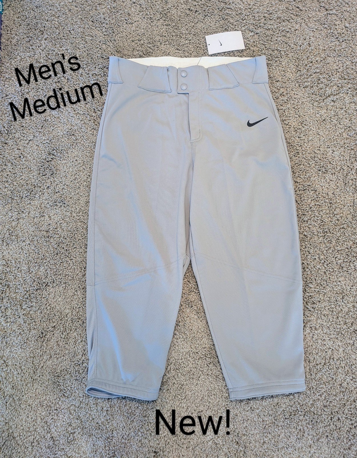 New! Men's Medium Nike Gray Vapor Select High Baseball Pants with Grip