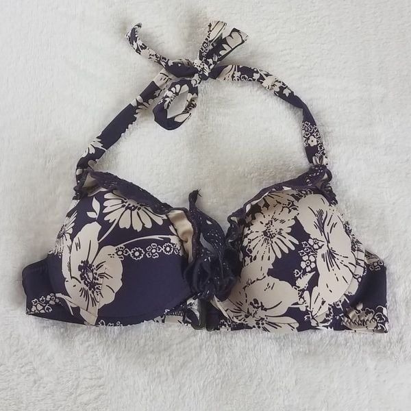 Becca by Rebecca Virtue Purple Floral Bikini Top Small Juniors