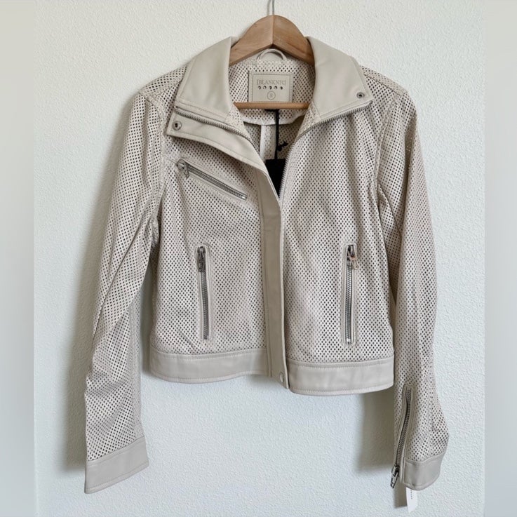Anthropologie Faux Leather Off White/Beige Cropped Jacket Size Small NWT
