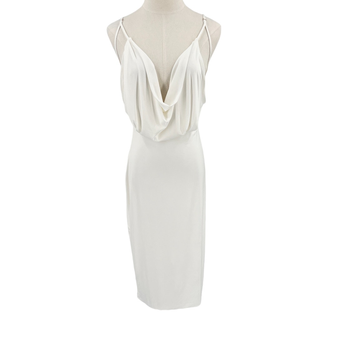 House of CB Womens Samara White Cowl Front Draped Jersey Dress Size Medium M