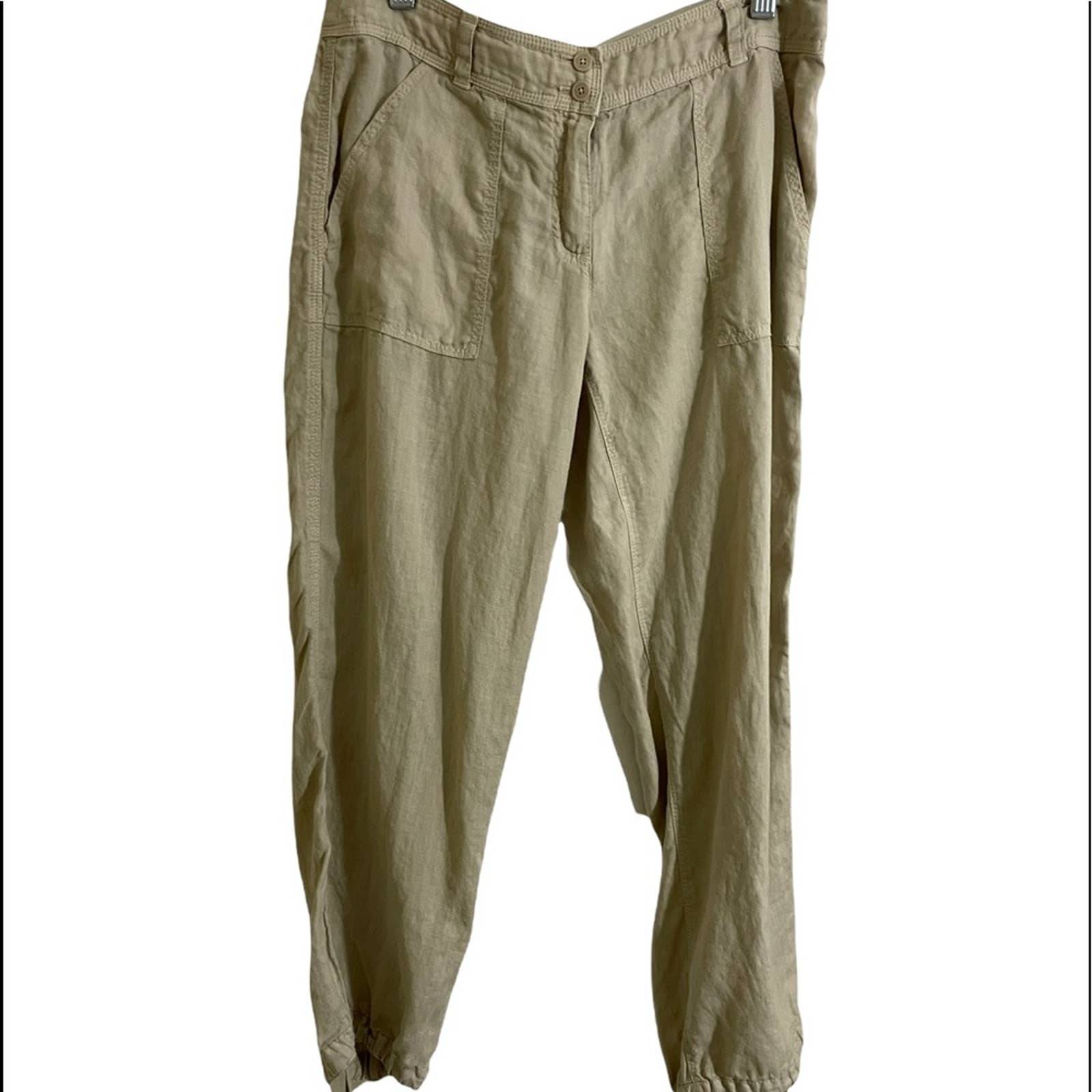Tommy Bahama womens linen pants tie on bottom cuffs zipper button front size 2