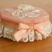 Vintage Pink Stone Trinket / Jewelry Box Rose with Ribbon Bow and Lace