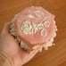 Vintage Pink Stone Trinket / Jewelry Box Rose with Ribbon Bow and Lace