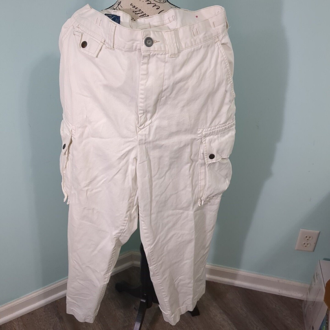 Vintage Polo Ralph Lauren Mens Pants 34x30 White Paratrooper Cargo Military 90s