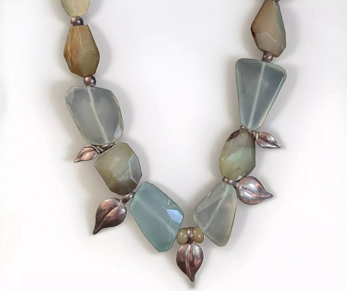 Large Green Jadeite Beaded Block Necklace 19