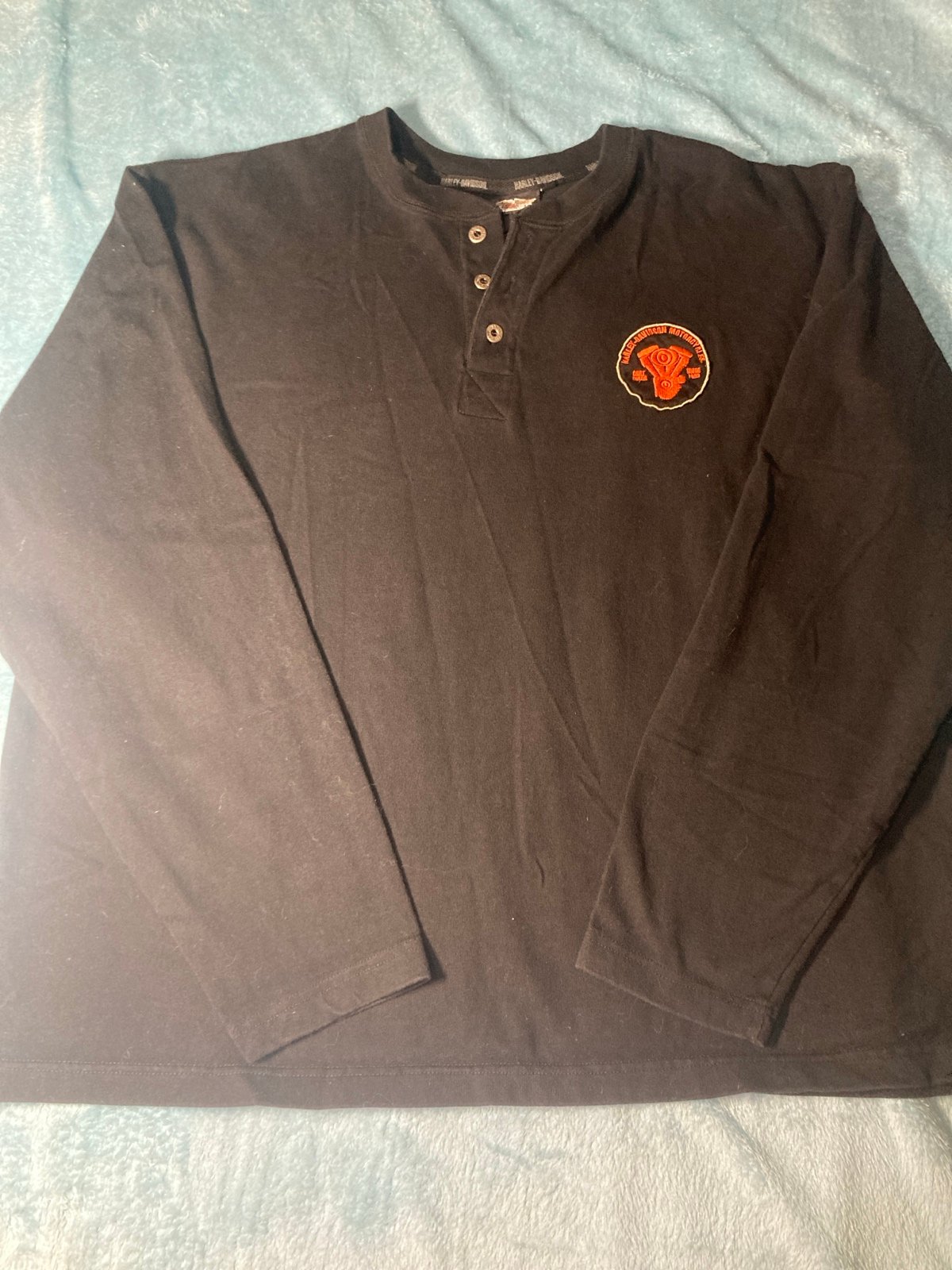 Vintage Black Heavy Weight Henley Harley Davidson Shirt Men’s Size 2 XL