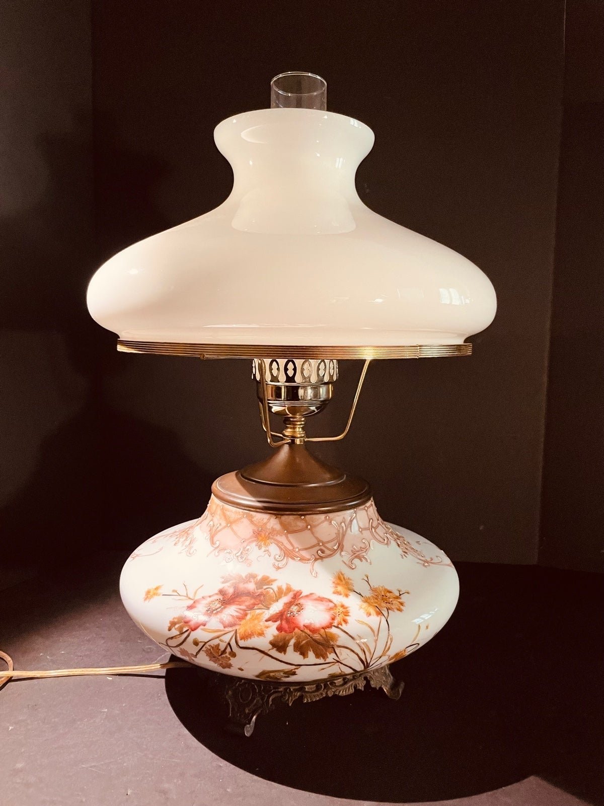 Antique c1900 Art Nouveau Electrified Oil Lamp VTG LARGE